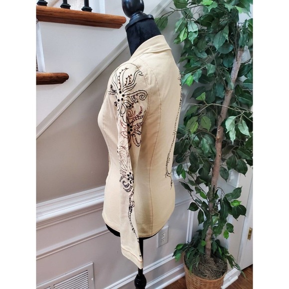 VTG Vanity Petite Tan Cotton Long Sleeve Single Breasted Buttons Front Blazer PP - Picture 6 of 12